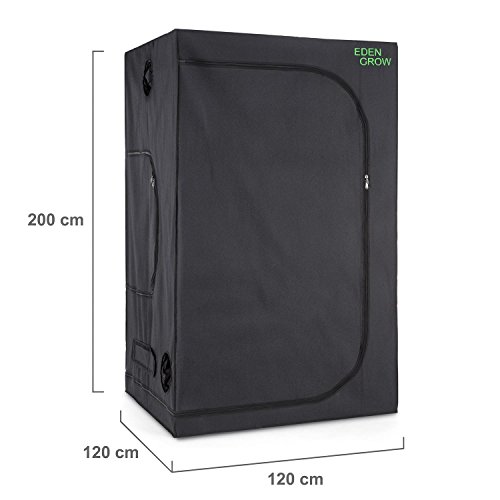 oneConcept EdenGrow Growbox Treibhaus (Größe L, 120 x 120 x 200 cm, zwei Belüftungszugänge, Zuluftklappen, reflektierende Innenbeschichtung, wasserdichte Bodenwanne) schwarz - 4