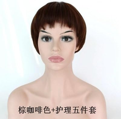 Wiged A Dog Gnawing Bangs Wig Female Bobo Matte Natural Fluffy Hair Head Short Wig,Brown Coffee And Five Pieces Of Nursingstealth Performance Party Of Realistic And Natural Fashion