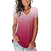 Produktbild Zegeey Damen T-Shirt GroßE GrößEn V-Ausschnitt Kurzarm Farbverlauf Sommer Frauen LäSsige Lose Oberteil Bluse Pullover Tops Shirts Tunika Hemd(rot,EU-48/CN-5XL)