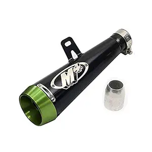 Pivalo Inlet Long Grenade Launcher Shape Exhaust Pipe Muffler/Silencer with Fire Shot Sound for Bike (Green Tail, 51mm)