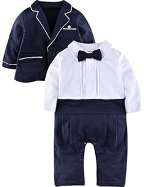 ZOEREA 2tlg Baby Junge Strampler Baumwolle lange Ärmel gesamte Gentleman Suit für Taufe Geburtstagsfeier Hochzeitsfeier