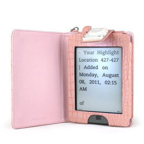 Aquarius Book Lighter Schutzhülle aus Leder für Kindle Touch und Touch 3G mit LED-Lampe rosa