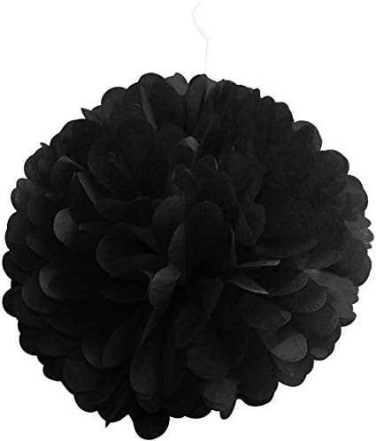 Time to Sparkle 10 Pack Mixed Tissue Paper Pompoms Pom Poms Flower Wedding Party Decoration (Black, 10pcs Large(8"+10"+12"))