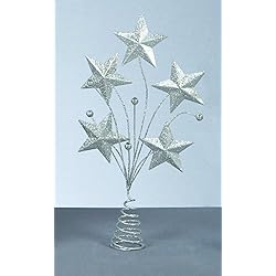 Buzz Decoración para árbol de Navidad con Purpurina Plateada, diseño de Estrella de Starburst de 32 cm, 5 Estrellas de 5 Puntos con Purpurina Plateada