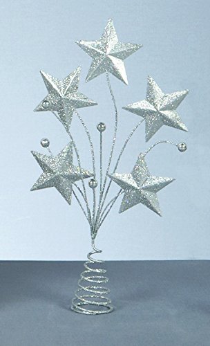 Buzz Decoración para árbol de Navidad con Purpurina Plateada, diseño de Estrella de Starburst de 32 cm, 5 Estrellas de 5 Puntos con Purpurina Plateada