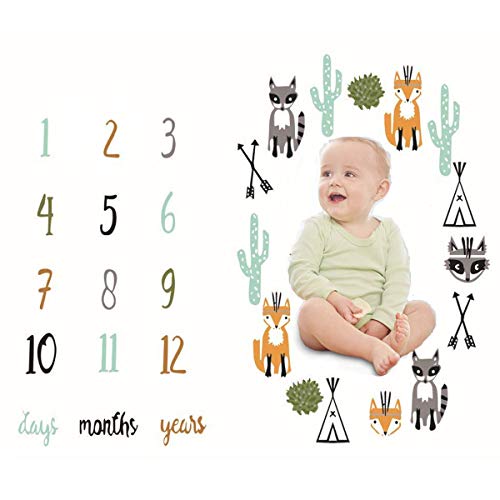 Preisvergleich Produktbild WENTS Fotohintergrund-Decke für Babyfotos, 100 cm×100cmmit monatlichem Meilenstein-Druckmuster, Blumenmotiv fuchs