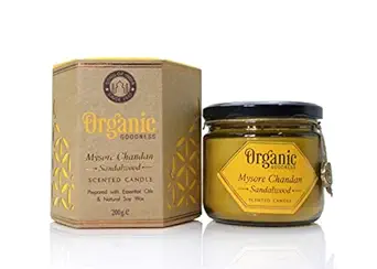 Song of India 200g. Organic Goodness Soy Candle in Amber Colored Glass Decanter (Mysore Chandan - Sandalwood)