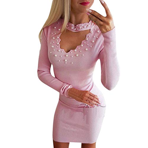 MCYS Robe Pull Femme Chic Femme V-Cou Profond Manche Longue Bouton Jupe Hanche Moulant Slim Robe de Soirée Cocktail Élégant Robes de Festival Fête Décontractée