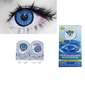 Soft Eye 1 Pair of Monthly Color Contact Lens BLUE Zero Power/Without Power (Lens Only)