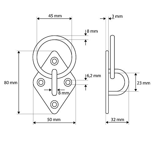 Edelstahl Wand- und Deckenbefestigung mit Edelstahl-Schrauben und Dübel – rostfrei – Augplatte mit Ring – Halterung / Befestigung für Sling-Trainer, Sonnensegel - 5