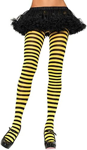 Sexy Fun Black Yellow Stripe Tights Hosiery Fancy Dress Halloween Costume School Geek Nerd Witch Bumble Bee