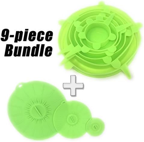 Silicone Stretch Lids &amp; Suction Lids Reusable Food Covers for Cooking and Food Storage Multi-Pack by Cucinare Kitchen- 9 Piece Set
