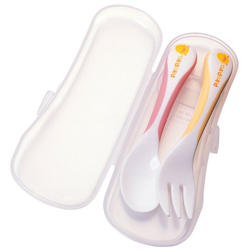 Piyo Piyo Training Fork and Spoon Set in Case (Pink)
