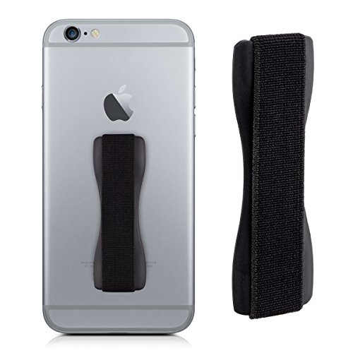 kwmobile Supporto dita per cellulare - Sostegno adesivo universale elastico fascetta mano per iPhone 6 Samsung Galaxy Sony Xperia Huawei e altri nero