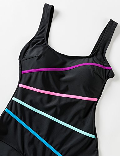 Delimira Damen Einteiler Bademode – Gestreift Schalen Slim Schwimmanzug - 4