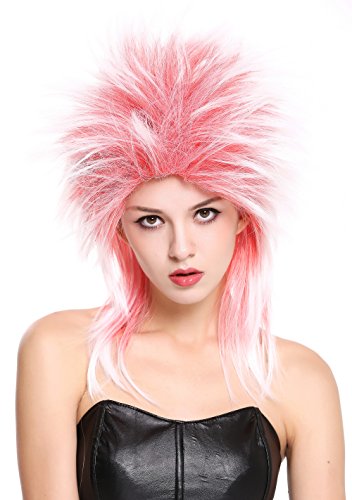WIG ME UP ® - 90891-ZA13TZA60 Perruque Dame Homme Carnaval années 80 Wave Punk Popstar mélange Rouge Blanc crêpée