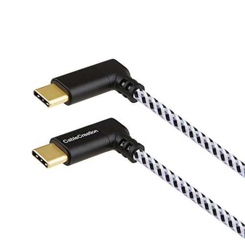 USB Typ C Kabel, cablecreation 4 Füße Dual rechten Winkel usb-c auf usb-c geflochtenem Kabel, 90 Grad für neue MacBook (Pro), Google Pixel XL, Nexus 5 x/6P, LG G5 & mehr, 1,2 m/schwarz & weiß Farbe mit Aluminium Fall - 3