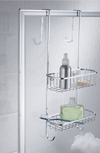 mDesign Duschablage zum Hängen über die Duschtür – praktisches Duschregal – ohne Bohren zu montieren – Duschkörbe zum Hängen aus poliertem Edelstahl – für sämtliches Duschzubehör - 2