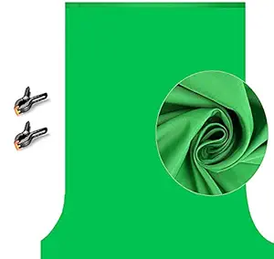 AJLife 8 X 12 ft Photography Chromakey Green Screen Backdrop, Soft Pure Green Screen Sheet Virtual Background for Zoom, Polyester Cloth Fabric Curtain with 2 Spring