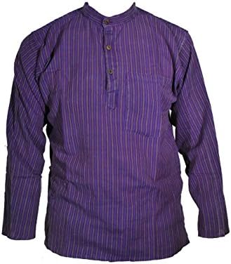 Purple Stonewashed Striped Lightweight Grandad Shirt Kurta sizes Small to 5XL 5XL
