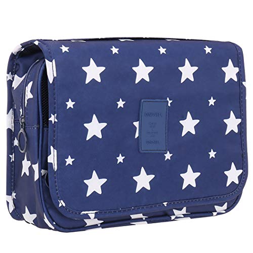 Freelynn Bolsa de Aseo Colgante Mujer Hombre Neceser de Viaje para Maquillajes Adecuado para Hogar Baño Cámping Gimnasio - Estrellas Azul