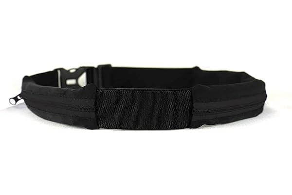 Ceinture Boa L'Original Sac Banane - 2 Poches Ultra Extensibles - Sport, Course a Pied, Jogging, Equitation, Fitness, Voyage, Randonnée -Range Telephone, Gourde, Anti Pick-Pocket Belt (Noir, M/L)