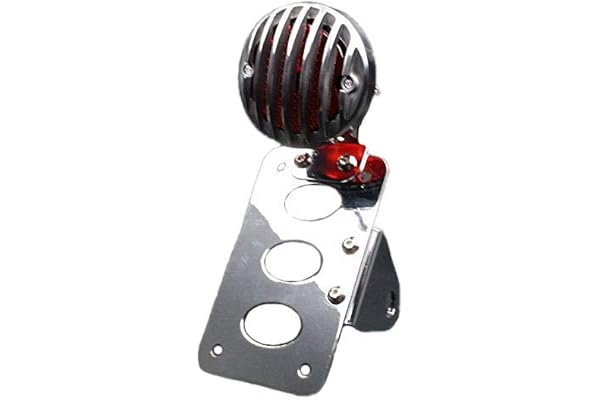 Moto Grill Vintage Retro Montage de l'essieu latéral Plaque d'immatriculation Stop Lampe de feu arrière (Chrome)