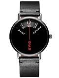 Alienwork Herren Damen Armbanduhr Quarz schwarz mit Lederarmband Ultra-flach dünn Klassik