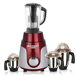 Sunmeet 1000watt Mixer Grinder with 3 SJ Stainless Steel Jar + 1 Juicer Jar (Red Silver) MA2019 Make in India 100% Copper.