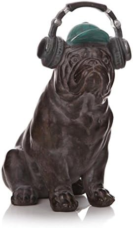 Boris British Bulldog Dog Home Ornament Sculpture Figurine Statue &amp; Headphones