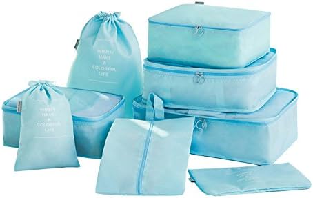 Fleulumira 8pcs Travel Packing Cubes - Luggage Packing Organizers Bags Compression Storage Pouches (Light Blue)