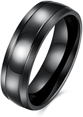 CHENGCAI 6mm Pure Black High Polished Plain Titanium Steel Ring Fashion Wedding Engagement Band for Men