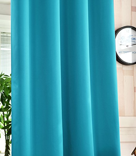 WOLTU® VH5866ts , Gardine blickdicht mit Ösen Verdunkelungsgardine , leicht schwere Vorhang Verdunkelungsvorhang Thermovorhang Ösenschal für Wohnzimmer Kinderzimmer Schlafzimmer , 135 x225 cm , Türkis - 6