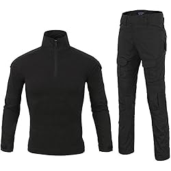 LANBAOSI Chemise de Combat Militaire Homme Uniforme Tactique Séchage Rapide à Manches Longues & Pantalon Costume Tenues de Combat Pantalon Militaire Paintball Noir x-Small