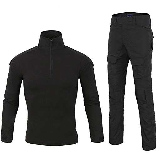 LANBAOSI Chemise de Combat Militaire Homme Uniforme Tactique Séchage Rapide à Manches Longues & Pantalon Costume Tenues de Combat Pantalon Militaire Paintball Noir x-Small