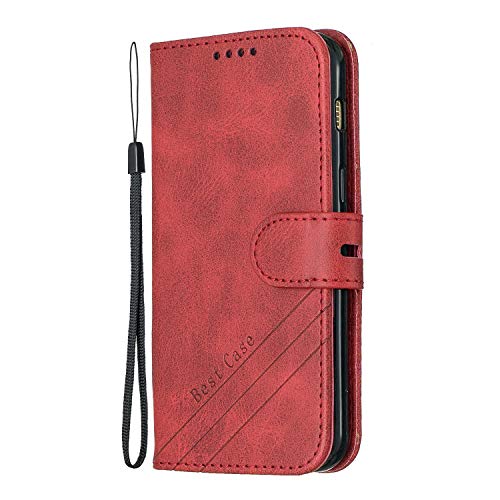 Lomogo Coque Galaxy A5 2017 Portefeuille, Housse en Cuir avec Porte Carte Fermeture par Rabat Aimanté Antichoc Étui Case pour Samsung Galaxy A5 2017/A520F - LOHEX120065 Rouge