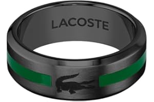 Lacoste Bague pour Homme Collection BASELINE en acier inoxydable, disponible en version argentée ou noir