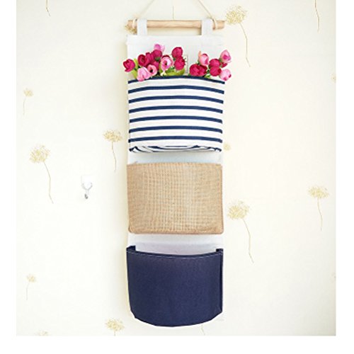 Organisateur mural coloré en tissu avec 3 poches de rangement Tipo A Blu