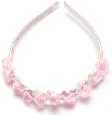 Girls Rosebud Hairband Flower Girl Bridesmaid Wedding Sequin Headband (Pink)