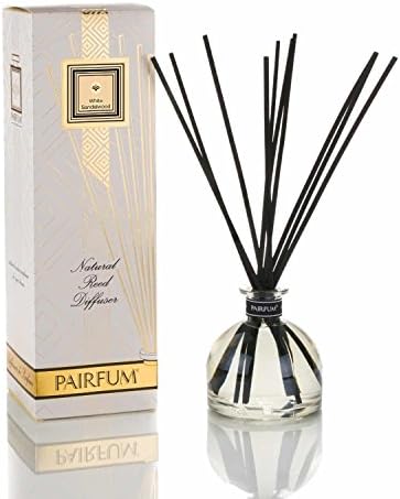 Large & Natural Reed Diffuser - Long-lasting & Healthy - Beautiful Perfumes that Compliment You - Fragrances for 6-9 months (250 ml) - by PAIRFUM - Perfume: White Sandalwood - with Black Reeds