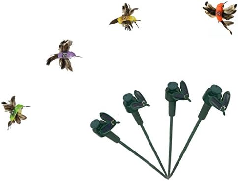 iLory Pack of 4 Solar and Battery Powered Flying Wobble Fluttering Hummingbird for Patio Garden Yard Stake Plants Flowers Wedding Outdoor Decor Random Color
