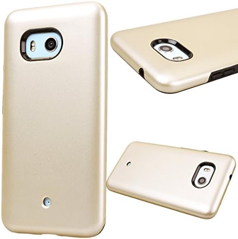 GrandEver Dual Layer Case for HTC U11 Gold Hybrid Armor Protective Cover Silicone Bumper + Hard PC Back Case Shockproof Slim Fit Shell