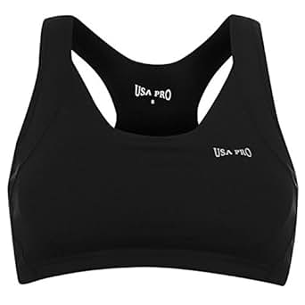 USA Pro Womens Poly Sports Bra Racer Gym Elastic Training