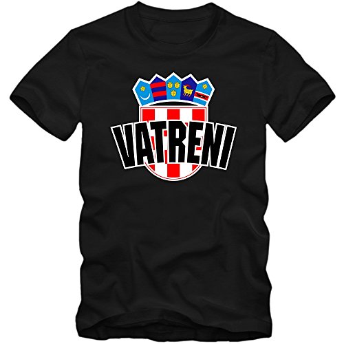 Kroatien EM 2016 #4 EM T-Shirt | Herren | HRVATSKA | Kockasti | Trikot | Nationalmannschaft, Farbe:Schwarz (Deep Black L190);Größe:XL
