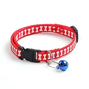 RvPaws Cat Cute Bone Print Dog Puppy Cat Kitten Pet Collar Adjustable Necklace with Bell, Cat Accessories (1Pcs Red)