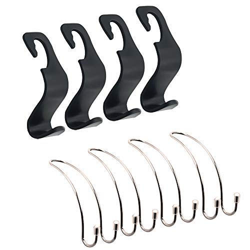 SENHAI 2 Stück Autositz-Kopfstütze Haken, 4pcs Multifunktions-Edelstahl, mit Front-Organizer + + 4 Stück Kunststoff-Kleiderbügel für Lebensmittel Kleidung Tasche Handtasche Handtasche