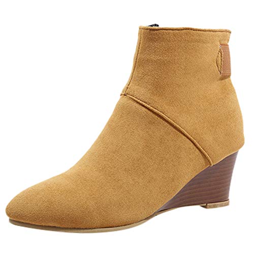 Preisvergleich Produktbild Stiefeletten Damen Schuhe ABsoar Boots verknees mit Blockabsatz Profilsohle Stiefeletten Schuhe Herbst Winter Frauen Flache Knöchel Schneemotorrad Stiefel Weiblich Wildleder Leder Lace-up Boot