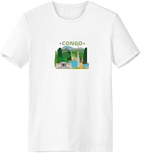 Hand-painted City Statue Building Congo Culture Elements Crew-Neck White T-shirt Spring and Summer Tagless Comfort Cotton Sports T-shirts Gift