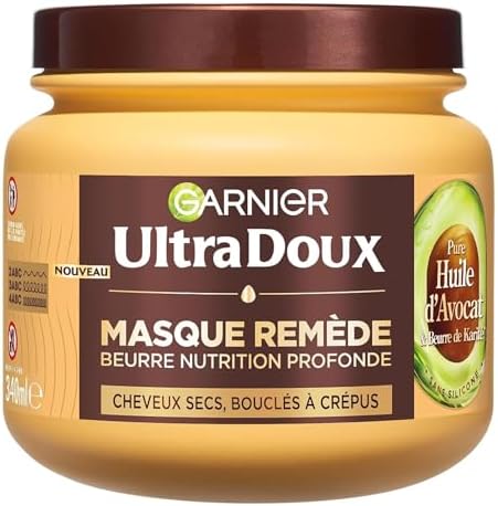 Garnier Ultra Soft - Maschera per capelli secchi, ondulati, ricci o crespi, con olio di avvocato e burro di karitè, texture ricca e cremosa, 340 ml