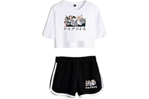 LKY STAR My Hero Academia T-Shirts and Short Set Anime MHA Cosplay Deku Shoto Crop Top and Pants 2pcs for Women Girls